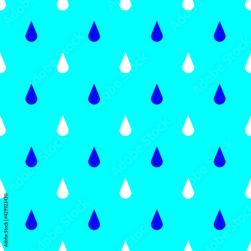 Blue and white raindrops on blue background seamless pattern. Vector illustration.