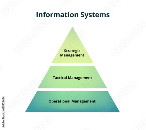 The information system pyramid, types of information systems, isolated vector. Strategic information system, managerial information system, operational information system. EIS, MIS, transaction system