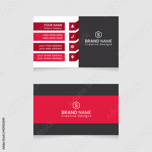 business card template. Creative and modern business card design. Stylish stationery design. Vector modern abstract clean and simple business card template  Flat black and red business card template. 