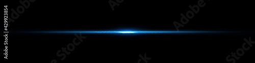 Abstract glowing blue line, luminous strip, shining star, ray shining border, explosion, sunrise, neon light flares effect, bright glowing streak - stock vector