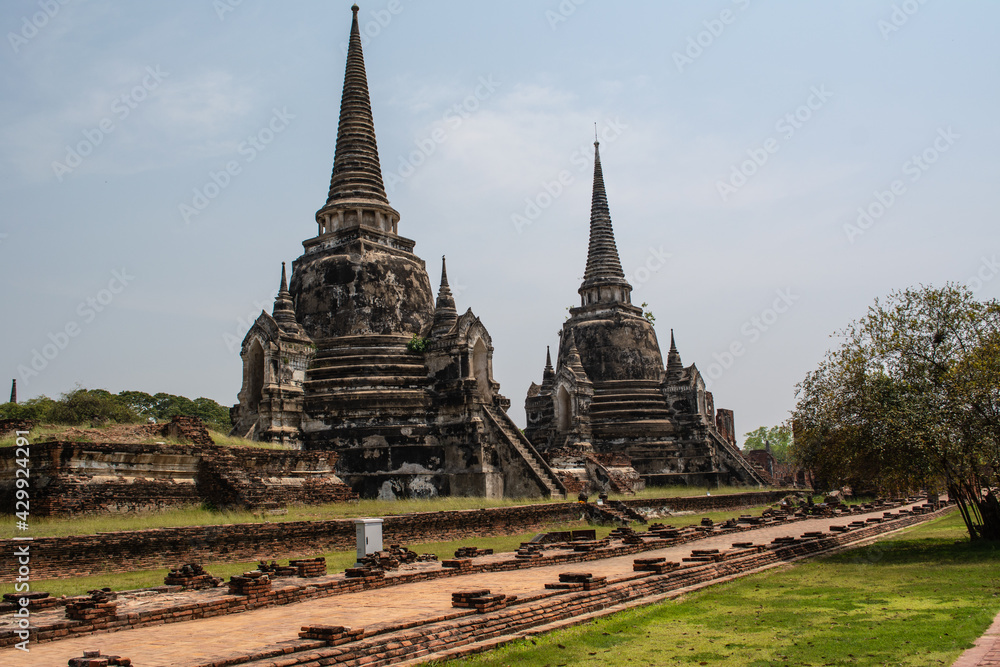 Old pagodas within Wat Phra Si Sanphet was the holiest temple in Ayutthaya that is ancient capital of Thailand Old pagodas within Wat Phra Si Sanphet was the holiest temple in Ayutthaya that is ancient capital of Thailand