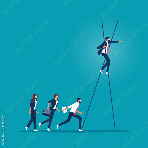 Business leadership and vision vector concept, Ladder leading up to make more visionary, make more visionary concept