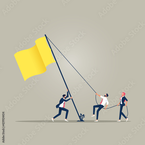 Cooperation and Business teamwork vector concept, Business people illustration of teamwork stand up flag