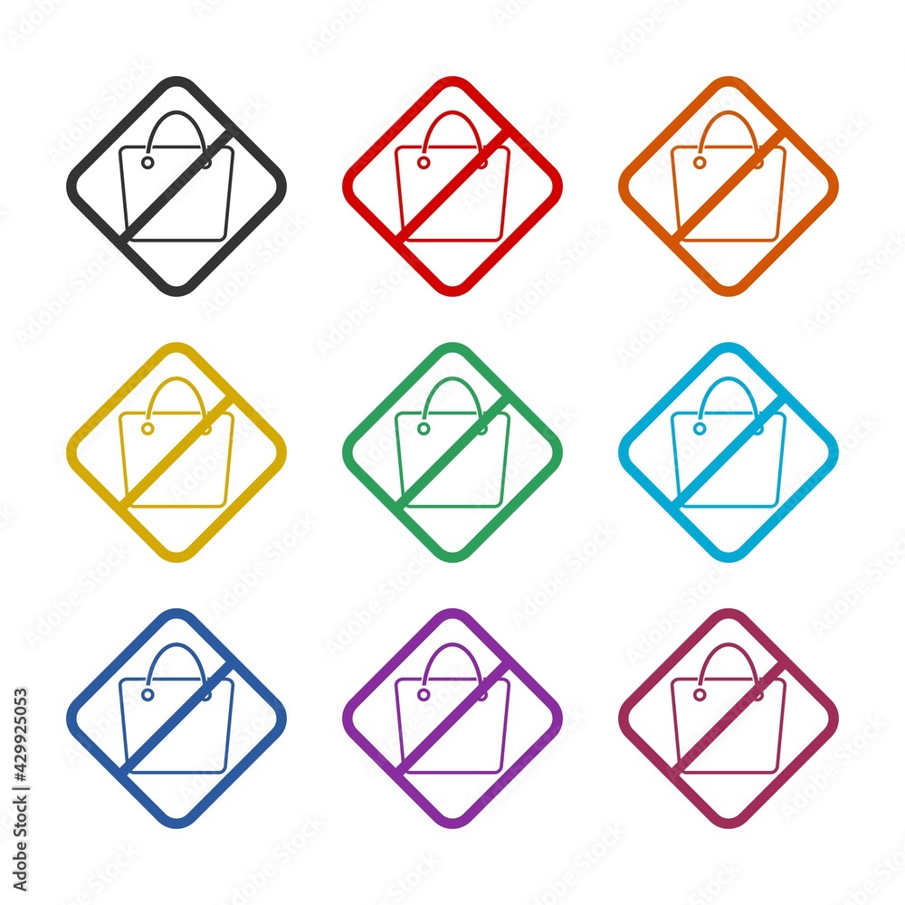 No paper shopping bag icon isolated on white background color set No paper shopping bag icon isolated on white background color set