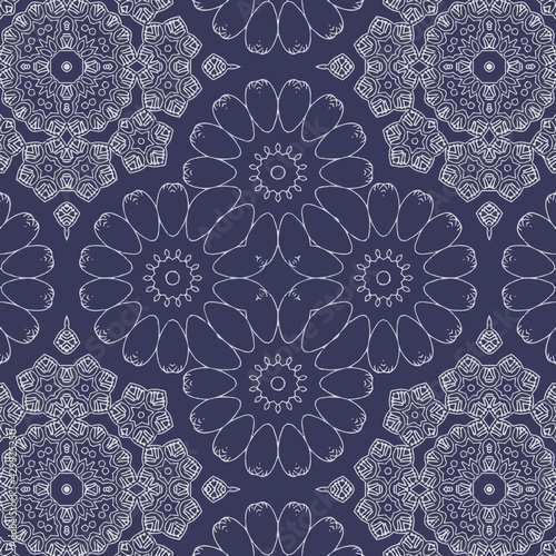 Seamless abstract floral vector pattern background in a classic colour palette.