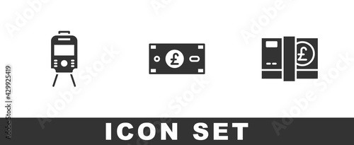 Set Tram and railway, Pound sterling money and icon. Vector