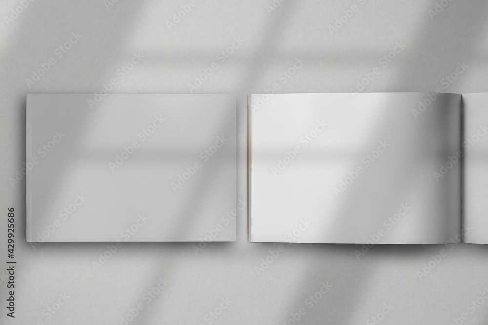 Landscape magazine mockup brochure isolated on white background textured white paper background Landscape magazine mockup brochure isolated on white background textured white paper background