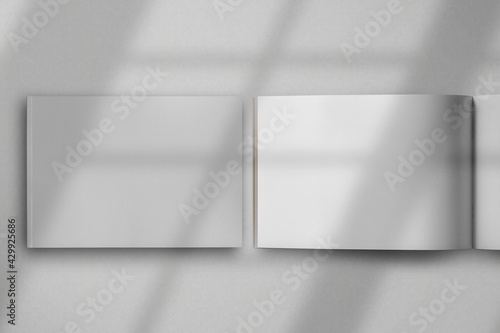 Landscape magazine mockup brochure isolated on white background textured white paper background