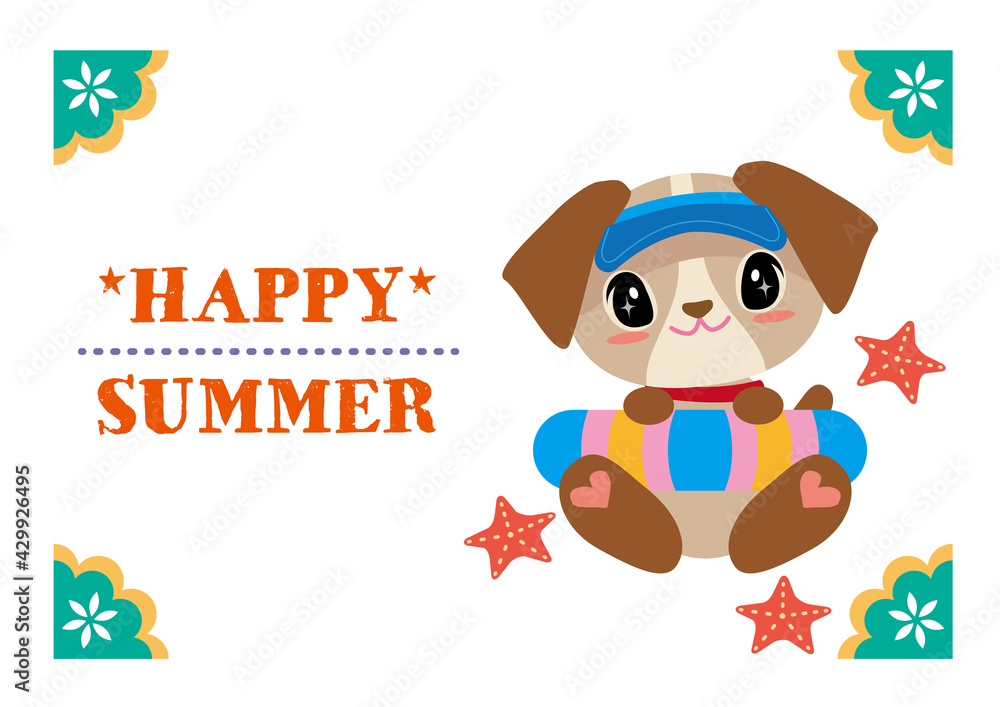 HAPPY SUMMER Cute Dog with Swim Ring Greeting Card