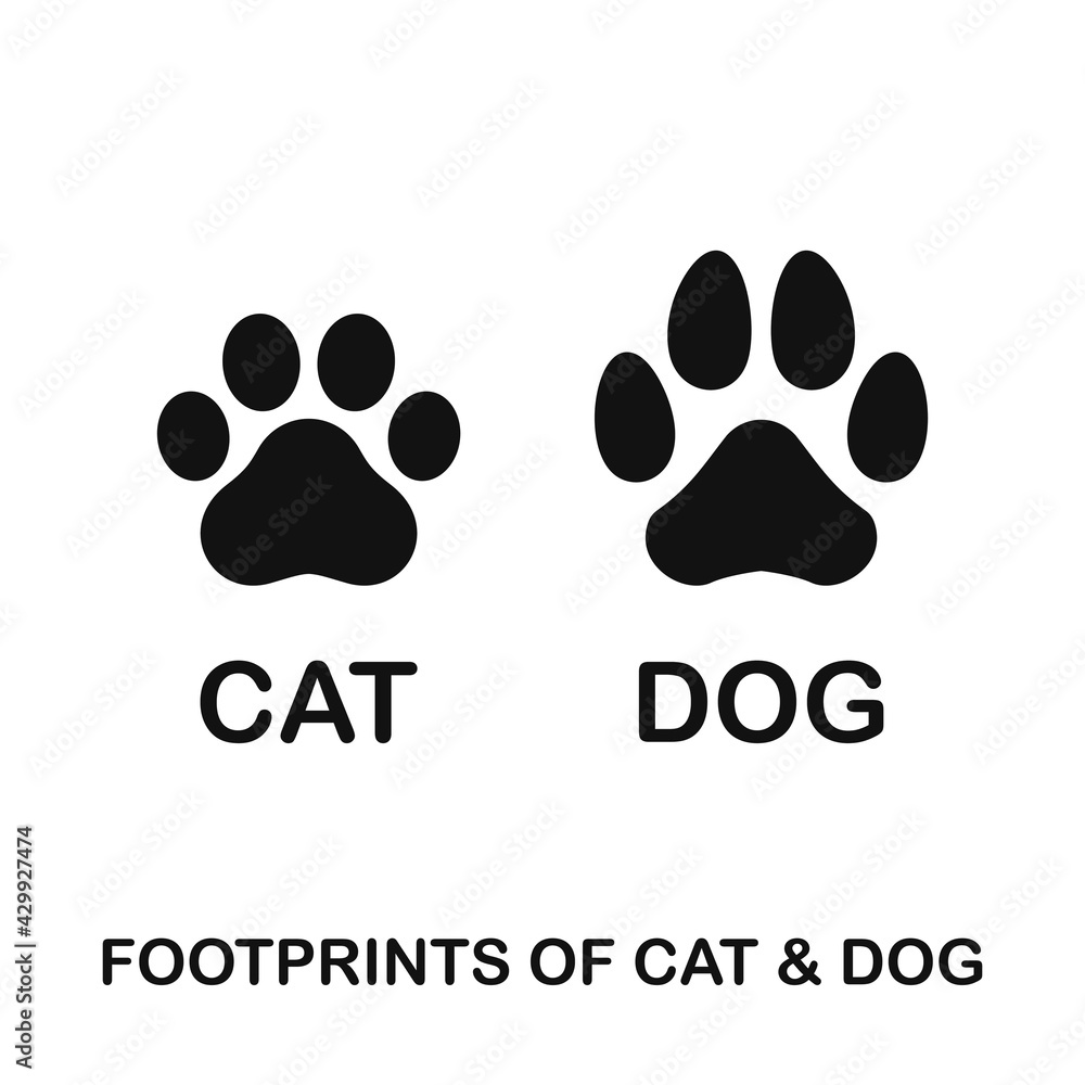 Silhouette of cat and dog paw print. Silhouette of cat and dog paw print.