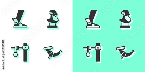 Set Hunting horn, Hermes sandal, Gallows and Ancient bust sculpture icon. Vector