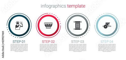 Set Zeus, Greek ancient bowl, Decree, parchment, scroll and Ancient chariot. Business infographic template. Vector