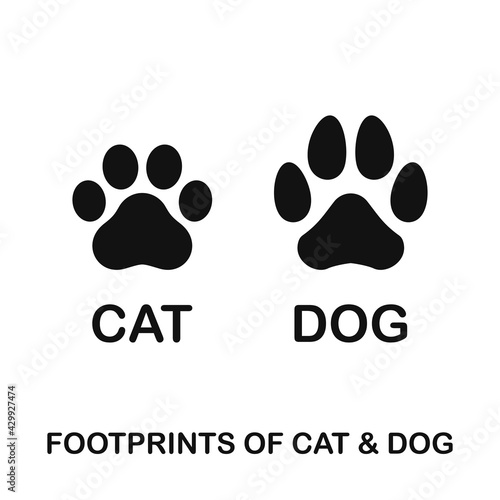 Silhouette of cat and dog paw print.