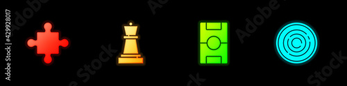 Set Puzzle pieces toy, Chess, Hockey table and Checker game chips icon. Vector