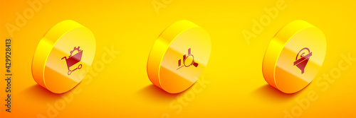 Set Isometric Shopping cart, Magnifying glass and analysis and Lead management icon. Vector