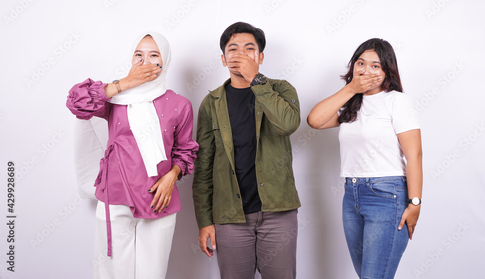 Fototapeta premium Group of People shut mouth isolated white background