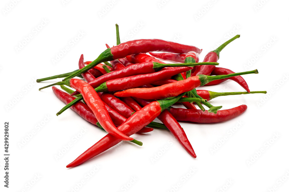 Fresh hot red chilies isolated on white background with clipping path