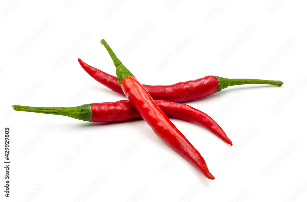 Fresh hot red chilies isolated on white background 