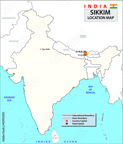 Sikkim Location On India Map Sikkim Map. Highlight Sikkim Map On India Map With A Boundary Line. India  Details Map. Stock Vector | Adobe Stock