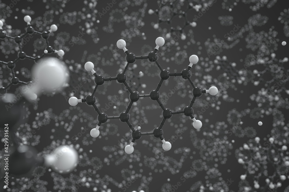 Pyrene molecule made with balls, scientific molecular model. Chemical 3d rendering Pyrene molecule made with balls, scientific molecular model. Chemical 3d rendering