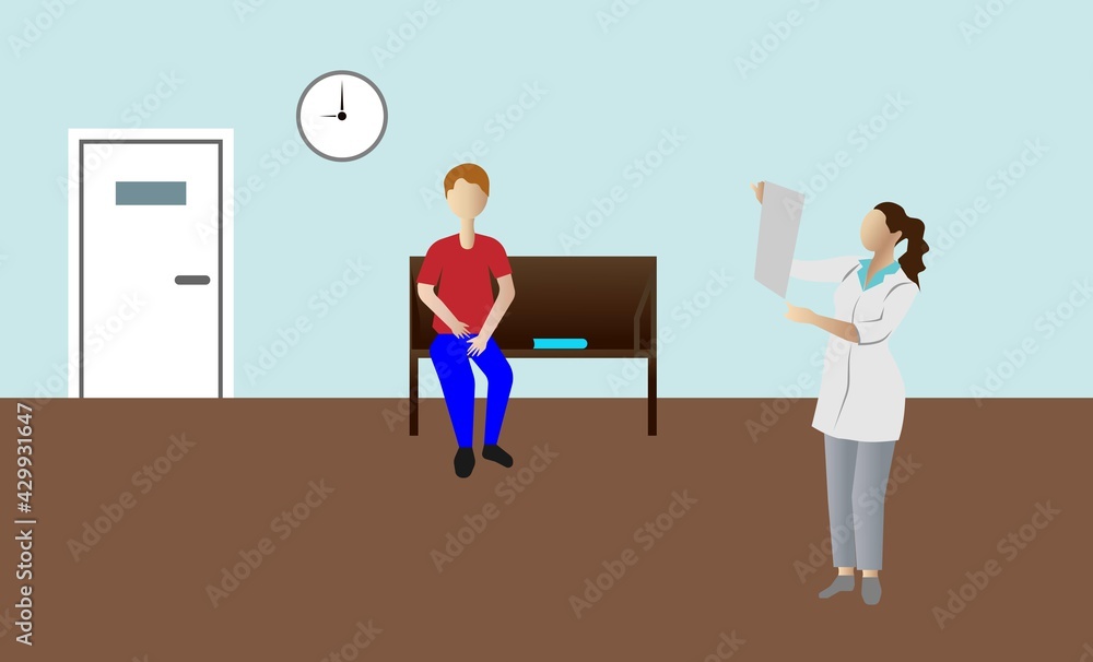 The patient is waiting for a doctors appointment. The patient is waiting for a doctors appointment.