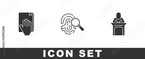 Set Oath on the Holy Bible, Fingerprint and Judge icon. Vector
