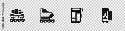 Set Cargo train wagon, High-speed, News and Toilet the car icon. Vector