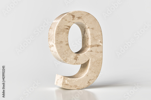 Marble textured number 9. Set sail champagne 2021 trendy color. High quality 3d rendering.