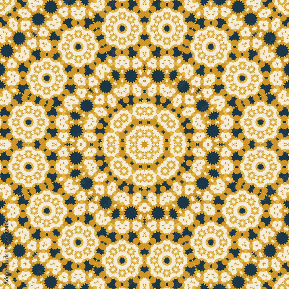 Tile mosaic seamless pattern, oriental ethnic patchwork, tribal mandala design