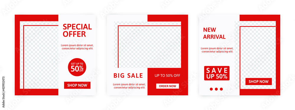 Naklejka premium Set of Editable banner for social media template. Suitable for social media post and web internet ads. Vector illustration with photo.
