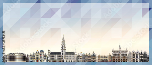 Brussels skyline vector colorful poster on beautiful triangular texture background
