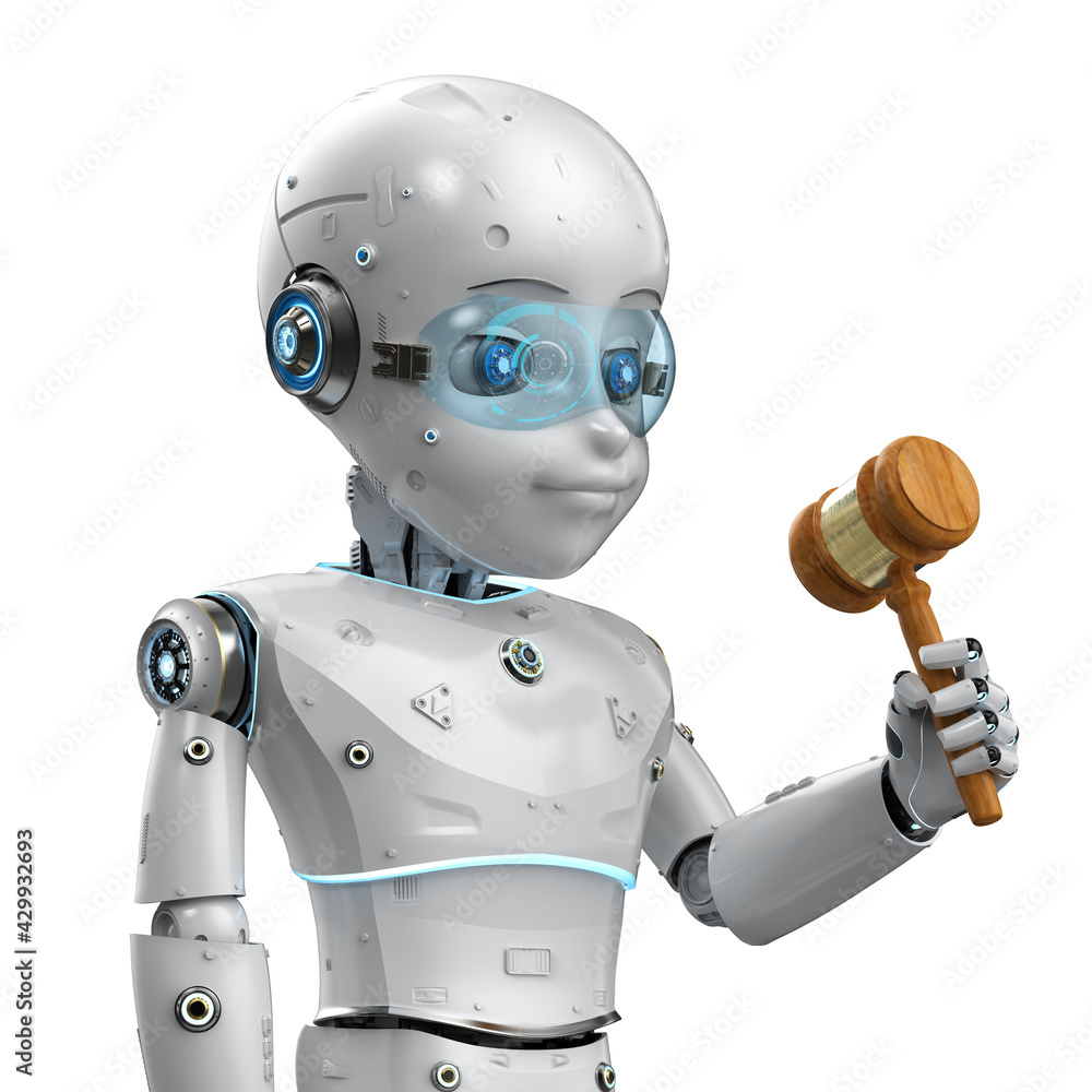 Naklejka premium robotic hand holding gavel judge