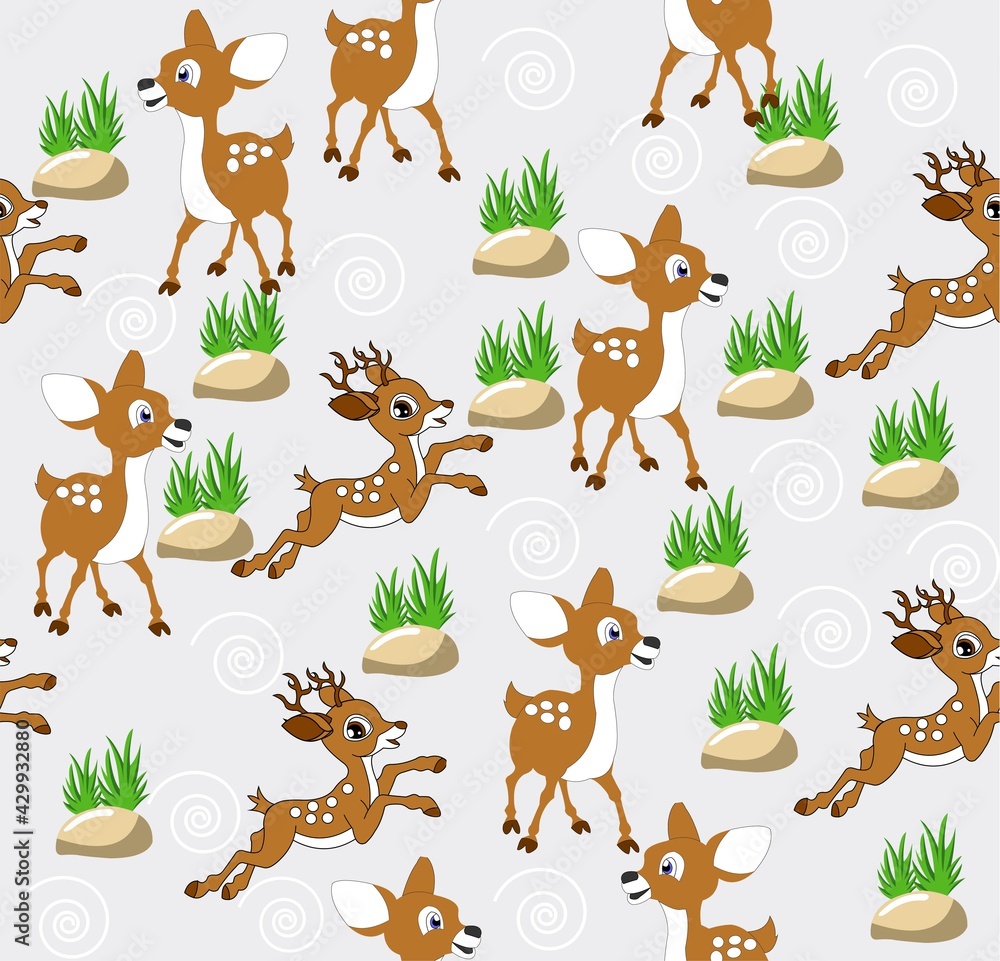 Fototapeta premium Seamless Pattern Kawaii Cute deer and mouse deer, Cartoon Animals Background, Vector Illustration. Good Night Collection