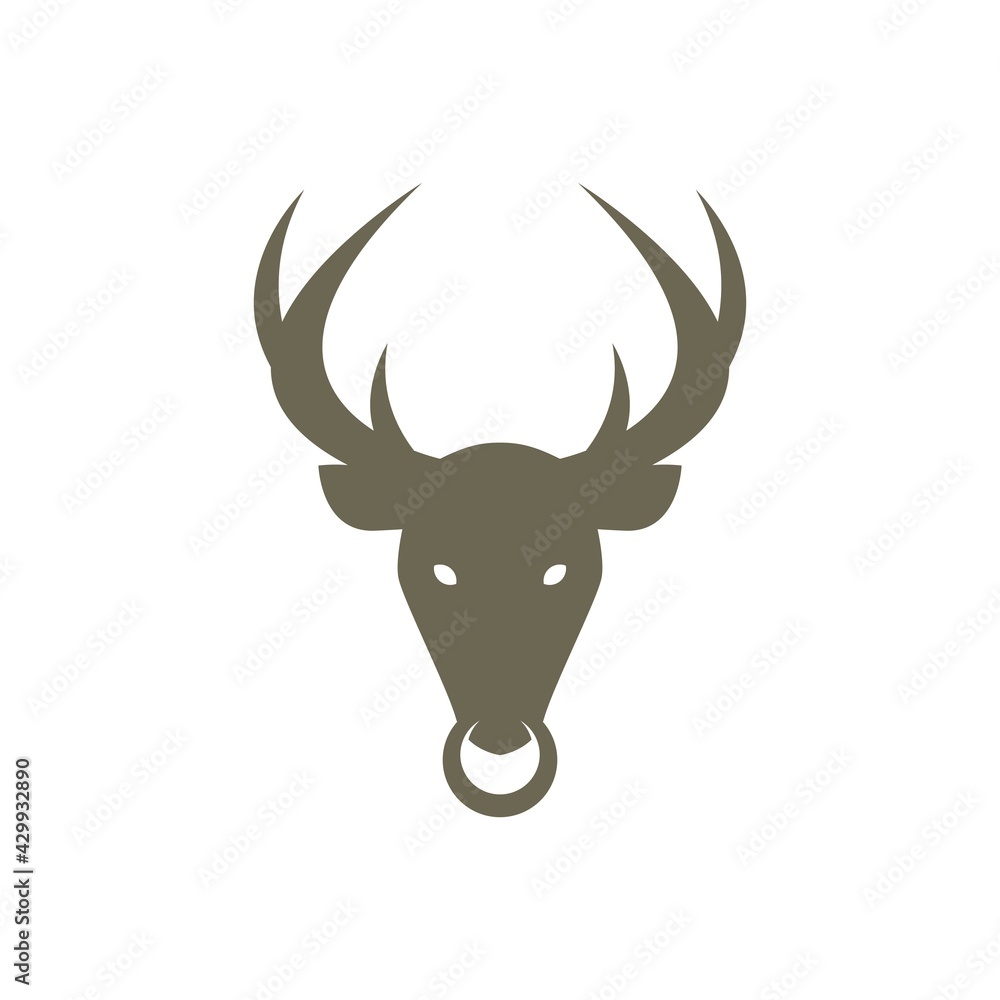 a silhouette of dear head with a ring on the nose. animal logo vector. a silhouette of dear head with a ring on the nose. animal logo vector.