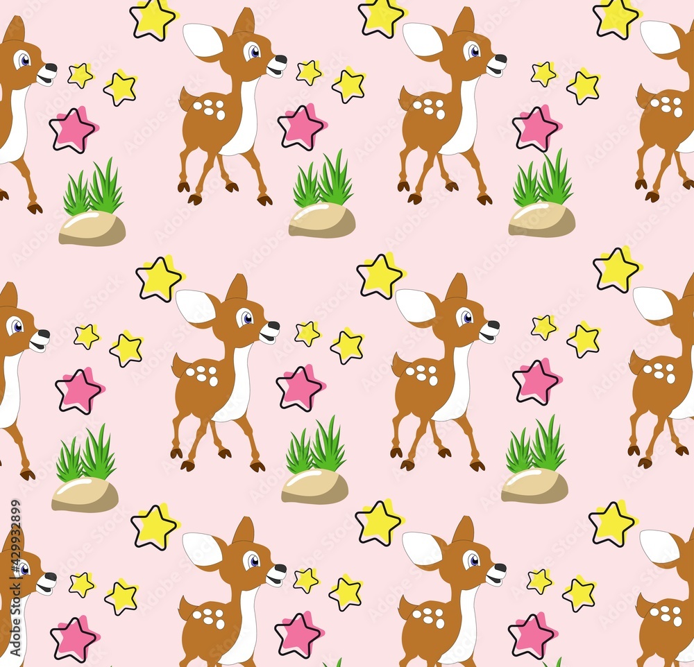 Obraz premium Seamless Pattern Kawaii Cute deer and mouse deer, Cartoon Animals Background, Vector Illustration. 
