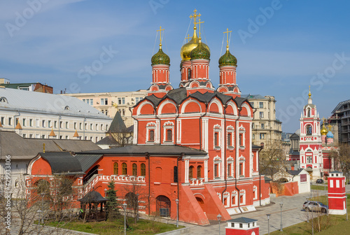 Znamensky Cathedral close up on a sunny April day. Moscow, Russia