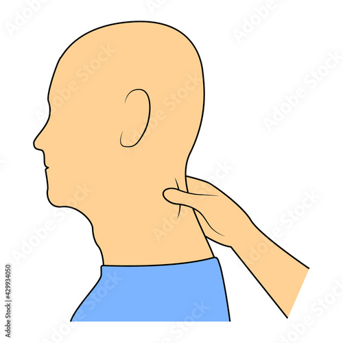 Massage. Yumeiho therapy. Instructions for performing massage techniques, kneading the cervical spine. Simple vector illustration for physical therapy guidelines, websites and prints.