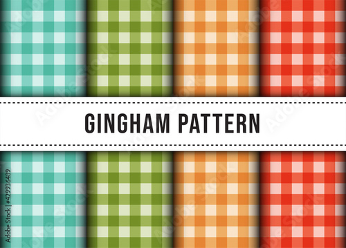 Set collection of checkered gingham line tablecloth seamless pattern. Premium Vector