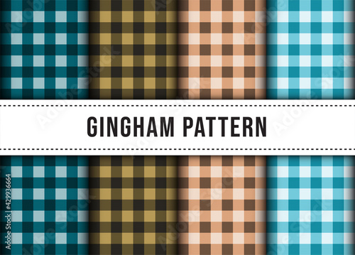 Set collection of checkered gingham line tablecloth seamless pattern. Premium Vector