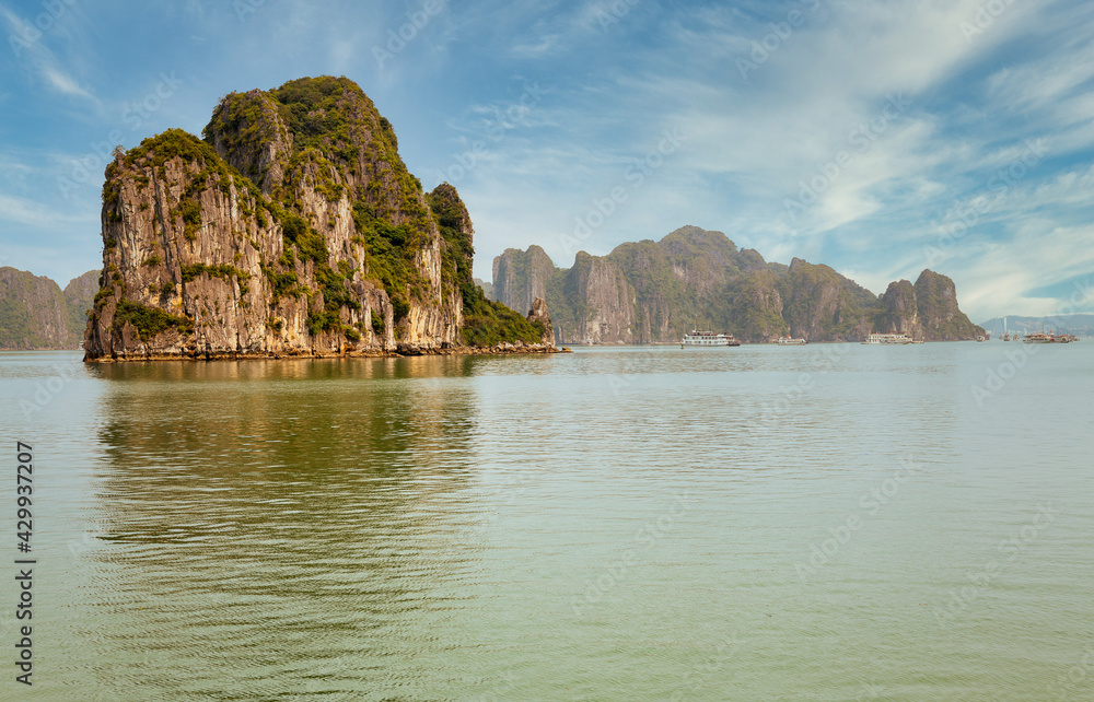 Halong Bay Beautiful Natural Wonder. View of some of the 1,600 limestone island, that looks like something right out of a movie. UNESCO World Heritage Site since 1994 