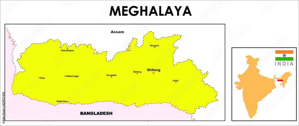 Fototapeta Mapa wiata Dla Dzieci Meghalaya Map Major Cities In Fototapeta Mapa wiata Dla Dzieci Meghalaya Map Major Cities In