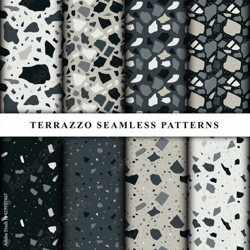 Set of terrazzo seamless patterns. Terrazzo floor pattern. Terrazzo seamless pattern. Collection of terrazzo pattern