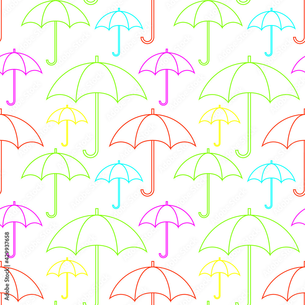 Colorful outline  umbrellas on white background seamless pattern. Vector illustration.