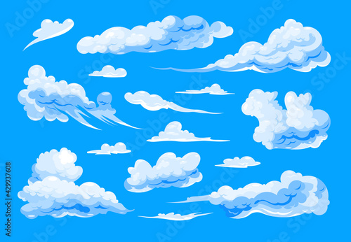 Sky Clouds Set On Blue Background