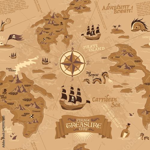 Pirate Map Seamless Pattern © Macrovector