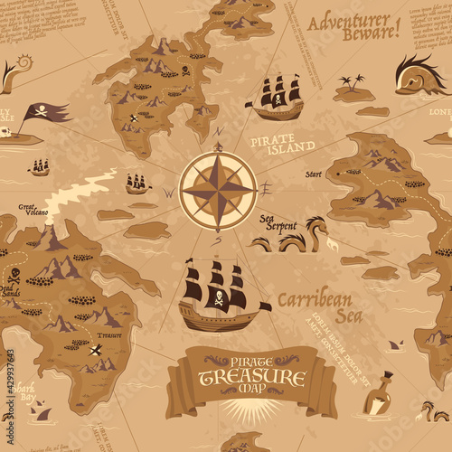Pirate Map Seamless Pattern