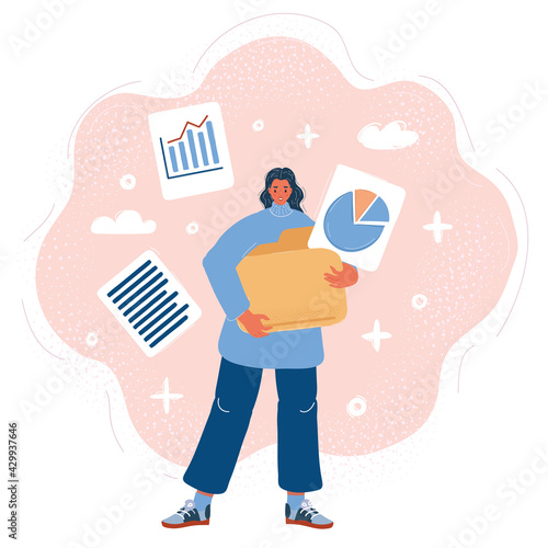 Vector illustration of woman Holds a big Folder with Files.