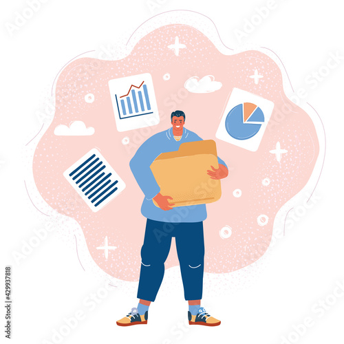 Vector illustration of man hold big document folder with files