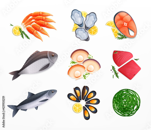 Seafood Flat Icon Set