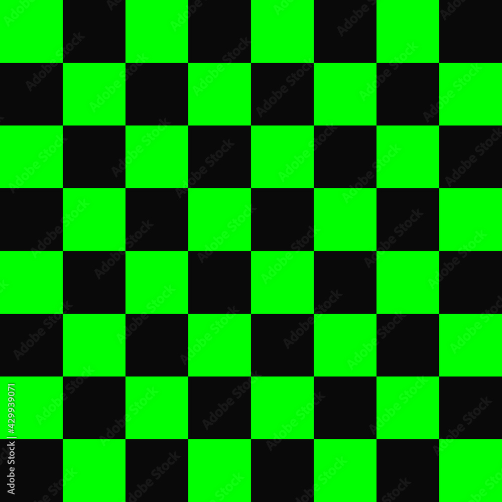 Acid green chessboard. Vector black and green squares checkered pattern.